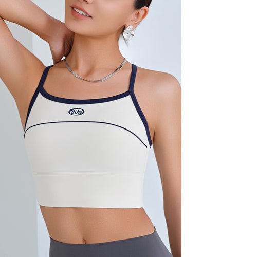 Color-blocked Sports Bra With Integrated Cups, Shockproof, Anti-exposure, Outerwear Style, Racerback Design, Thin Shoulder Straps, Yoga Bra – Premium 4 | RICALOUX