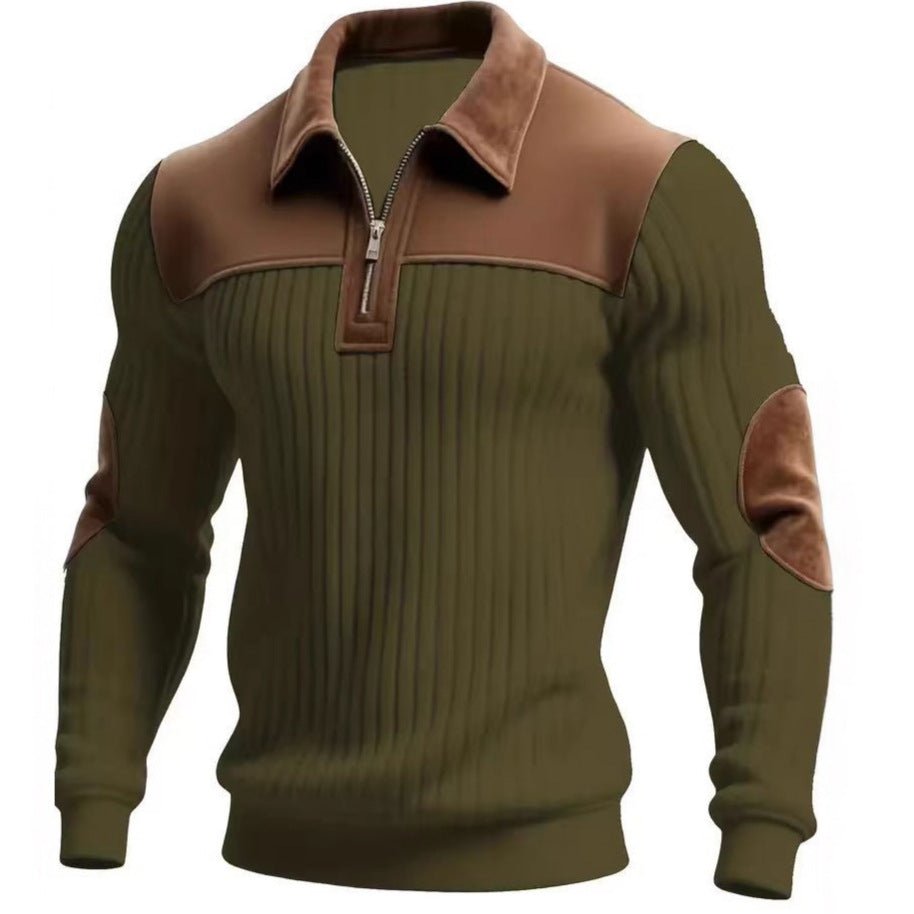 Notched-collar Patchwork Knit Top With Embroidered Zipper Hoodie - RICALOUX