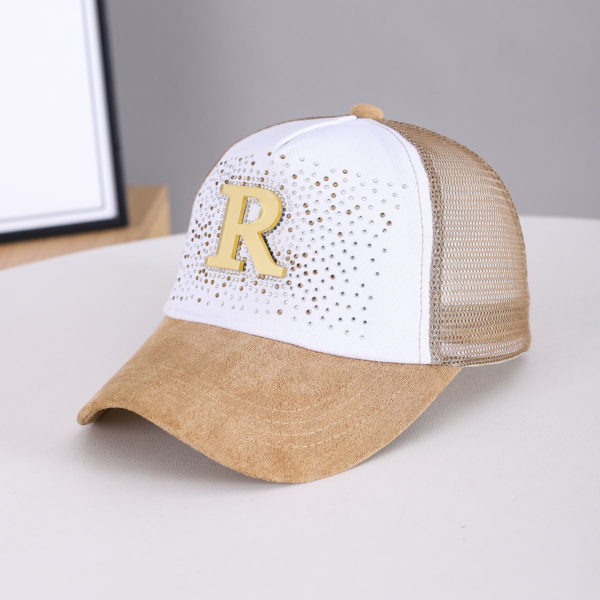 Summer Women's Multi-color Mesh Breathable Sequined R-letter Baseball Cap For Outdoor Outings, Street Wear, Sweet And Cool Sequined Beanie Hat by Ricaloux