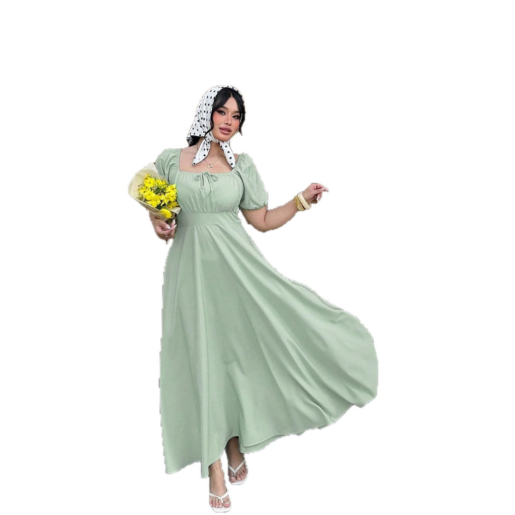 Womens French-style Square-neck Solid-color Dress by Ricaloux