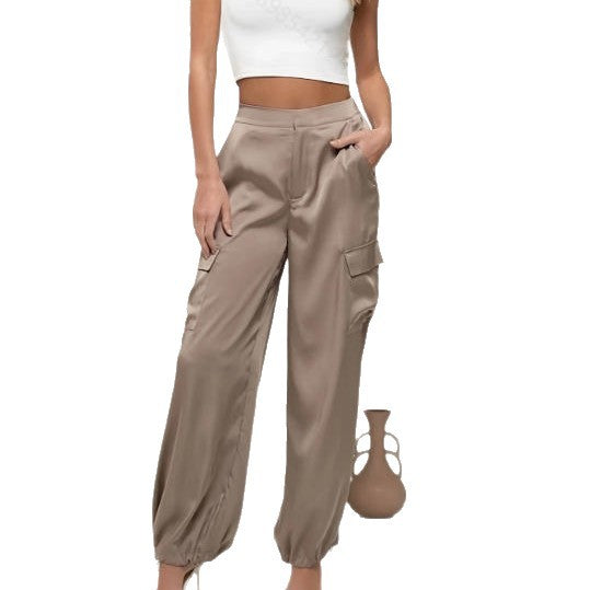 Western-style Womens Satin Cargo Pants by Ricaloux
