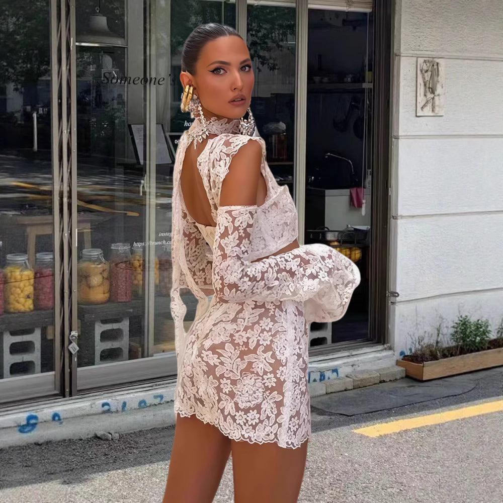Sexy Sheer Flared-sleeve Top And Skirt Set – Premium 0 | RICALOUX