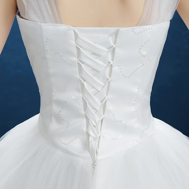 Summer New Wedding Dress, Korean Simple Shoulder Uniform Show Thin Bride Married One Word Shoulder Dress - RICALOUX