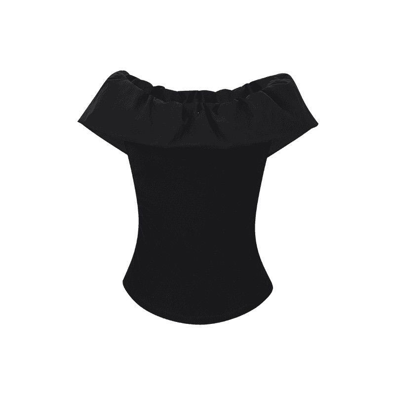 Stunning Pink Off-shoulder Top With A Boat Neckline And Ruffled Short Sleeves by Ricaloux