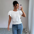 Womens Solid-Color Casual Round-Neck Top by Ricaloux