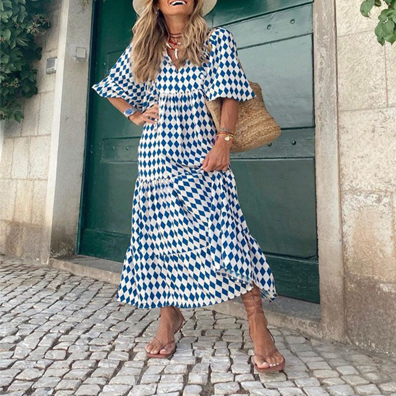Womens Loose Long-Sleeve Dress With Floral Print And Puffed Sleeves Style For Europe And America by Ricaloux