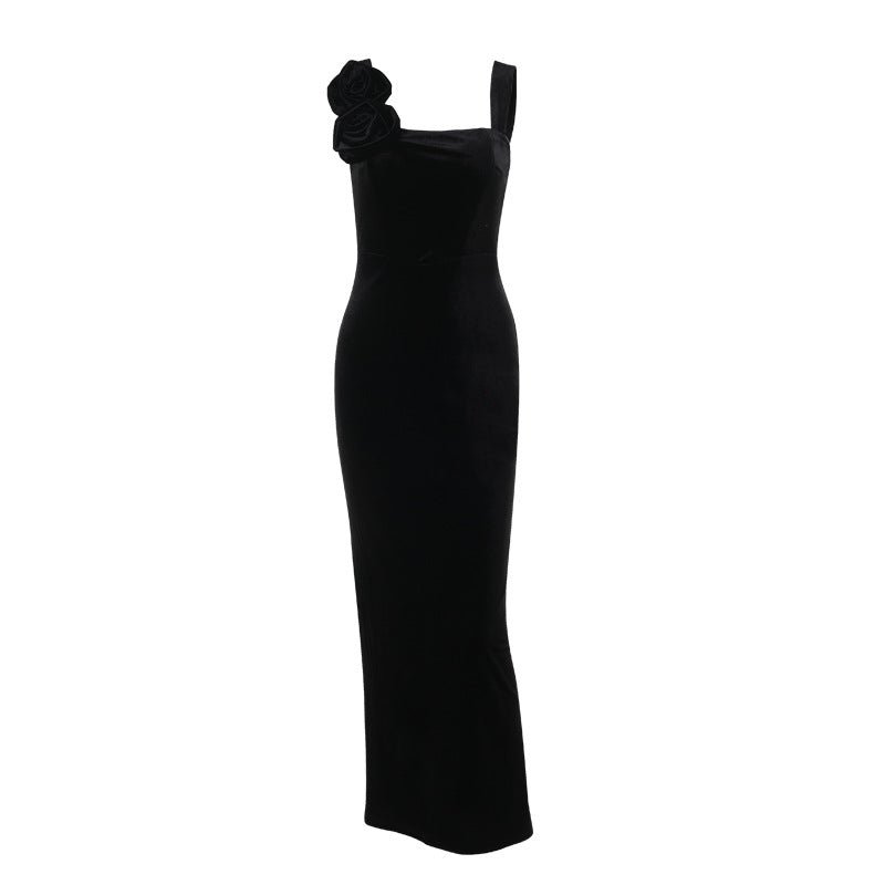 Slim-fit Velvet Flower Off-shoulder Dress Women - RICALOUX