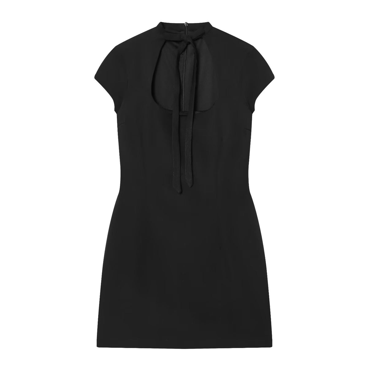 Hepburn-style Square-neck Short-sleeve Polka-dot Short Dress With A Bow Detail – Premium 0 | RICALOUX