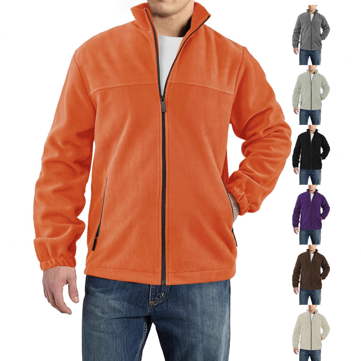 Men's Polar Fleece Jacket Outdoor Zipped Stand Collar Coat - RICALOUX