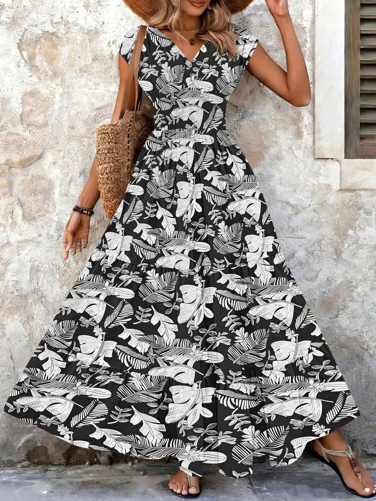 Vintage-print Dress Fashionable And Elegant V-neck Womens Wear – Premium 0 | RICALOUX