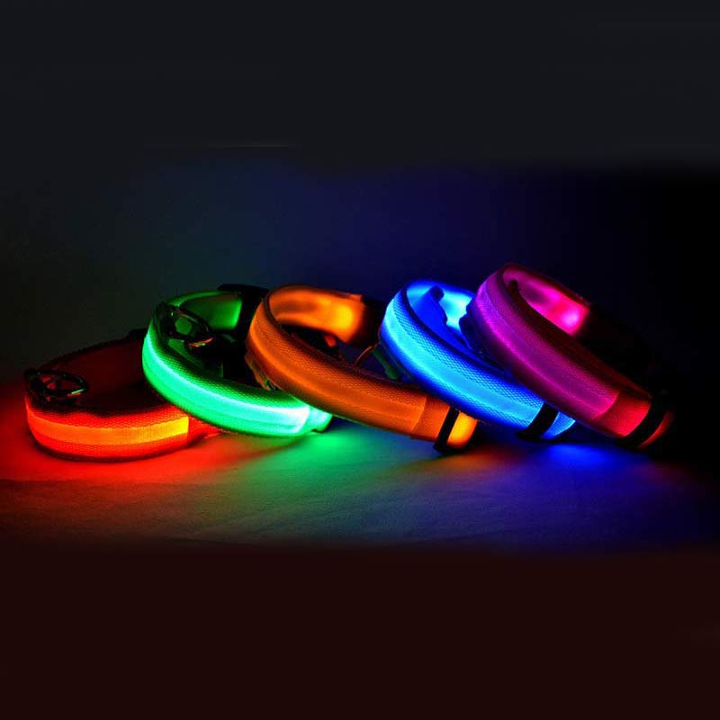 Nylon LED Pet Dog Luminous Collar Night Safety Flashing Glow in Dark Dog Cat Leash Adjustable Pet Supplies - RICALOUX