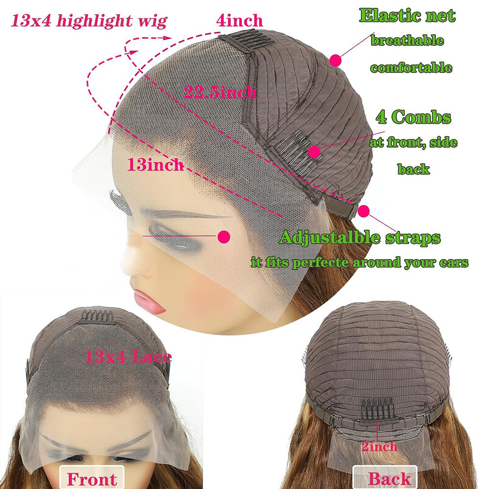 Real Human Hair Female Long Straight Hair Front Lace Wig Head Cover by Ricaloux