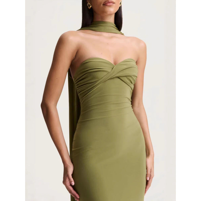 Halter-neck Pleated Knit Wrap Dress Featuring A Twist Detail And A Figure-hugging Fit That Exudes by Ricaloux