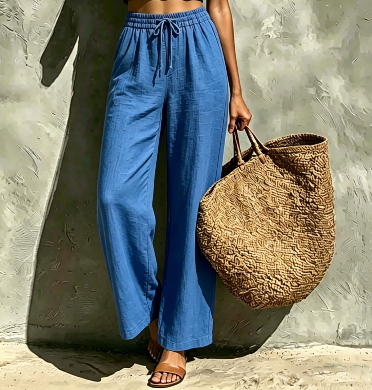 New Womens Casual High-waisted Loose-fitting Trousers With An Elastic Drawstring by Ricaloux