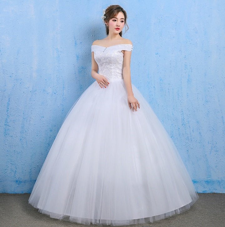 Wedding dress new bride married Korean style Qi thin one word shoulder wedding tail shoulder spring and summer models - RICALOUX