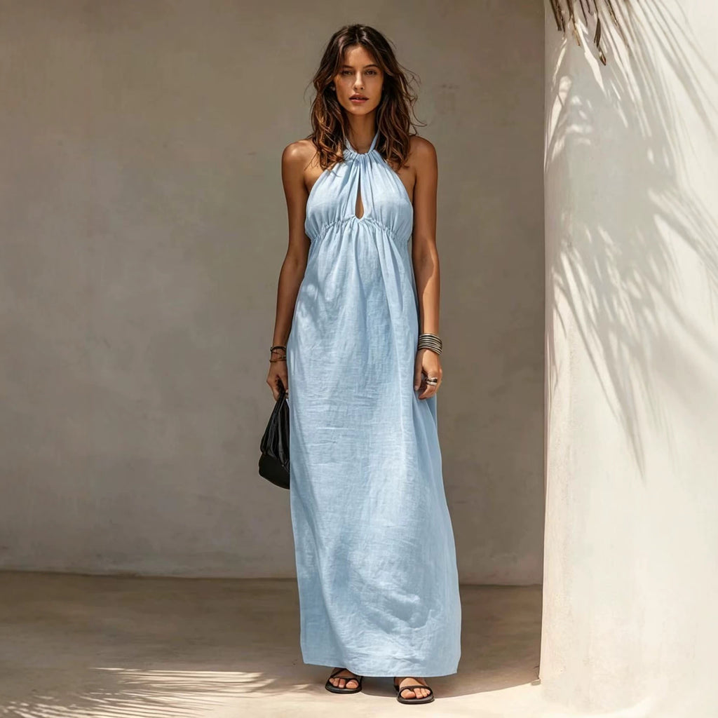 Womens Solid-color Long Halter-neck Dress – Premium 0 | RICALOUX