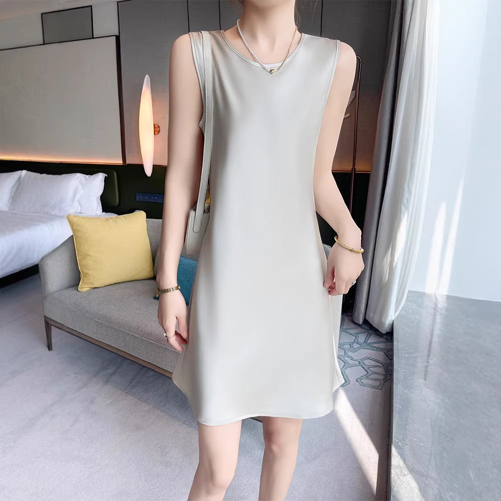 Womens Crew-neck Sleeveless Elegant Midi Camisole Dress – Premium 0 | RICALOUX