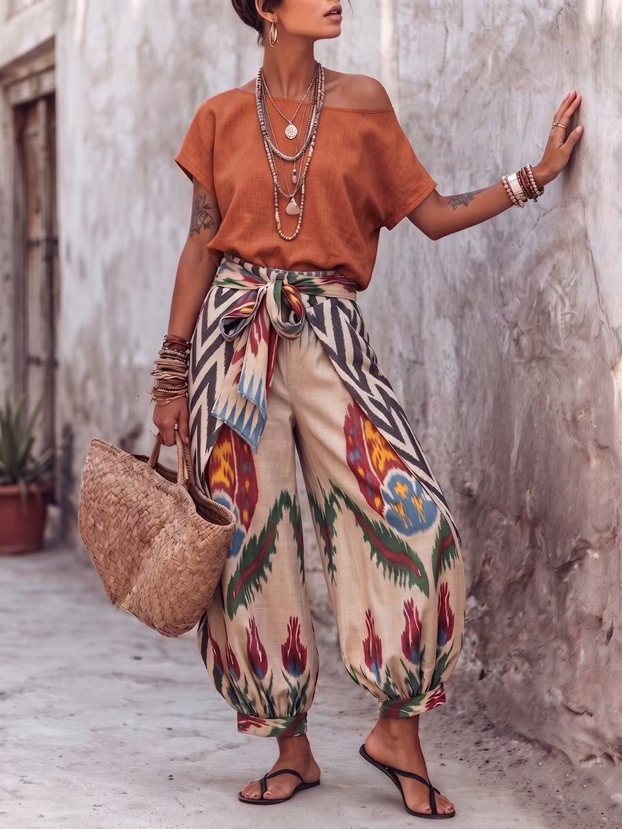 Womens Printed Top And Pants Two-piece Set – Premium 0 | RICALOUX