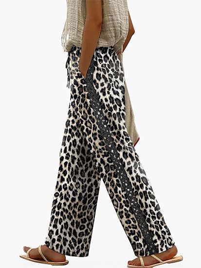 Womens Drawstring-waist Patchwork-lace Casual Loose-fitting Wide-leg Pants With Pockets – Premium 0 | RICALOUX