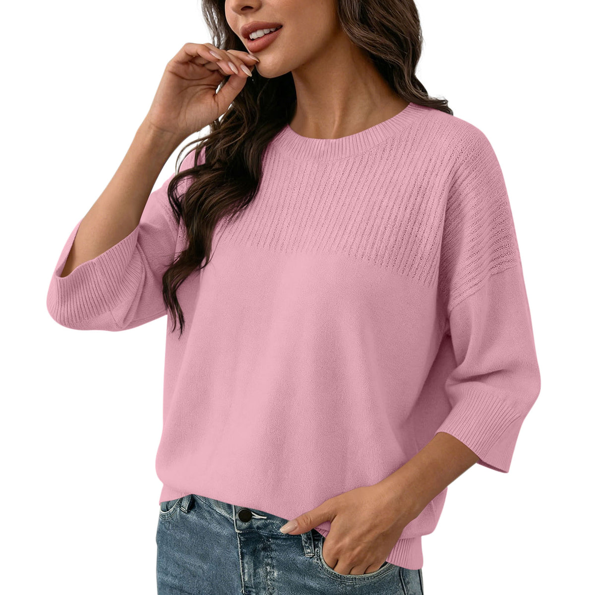 Round Neck Seven Quarter Sleeve Knitted Sweater For Women, Loose Fit And Slim Fit, Slim Fit Pullover Top – Premium 4 | RICALOUX