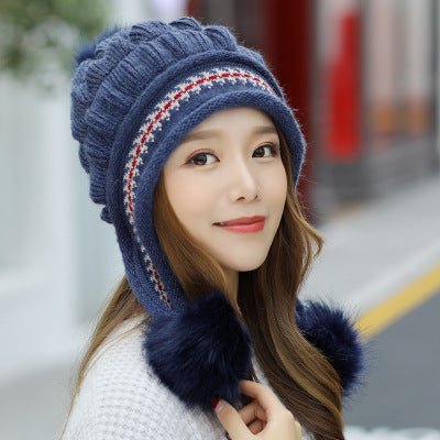 Cozy Knit Fleece-Feel Beanie With Ear Flaps & Pompom Warm Winter Hat For Women Perfect For Skiing & Outdoor Activities - RICALOUX