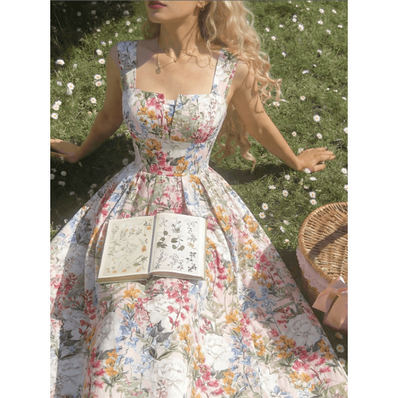 Long Cable-knit Dress With Blue And White Floral Print – Premium 0 | RICALOUX