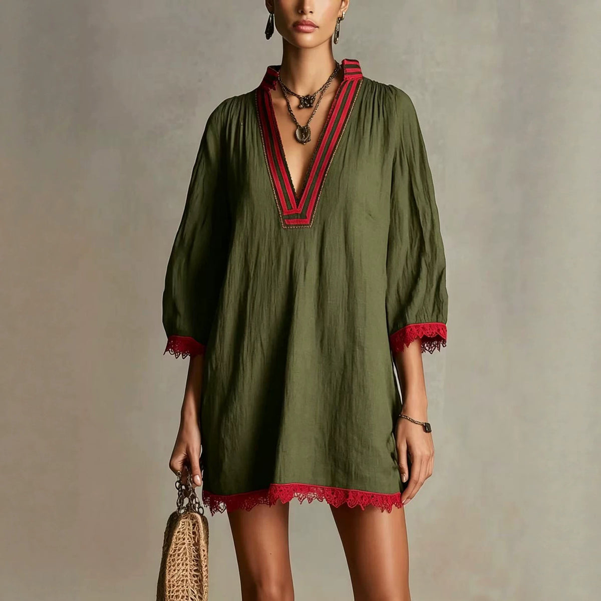 Womens V-neck Loose Casual Dress by Ricaloux