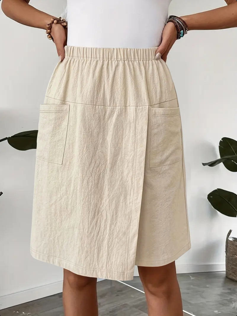 Women's Casual Elastic Waist Skort With Pockets Lightweight Wrap Front Knee-Length Shorts For Summer – Premium 4 | RICALOUX