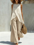 Womens Crew-neck Pullover Sleeveless Top And Long Pants Set by Ricaloux