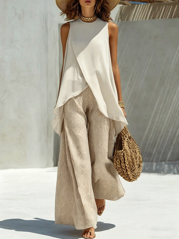 Womens Crew-neck Pullover Sleeveless Top And Long Pants Set by Ricaloux
