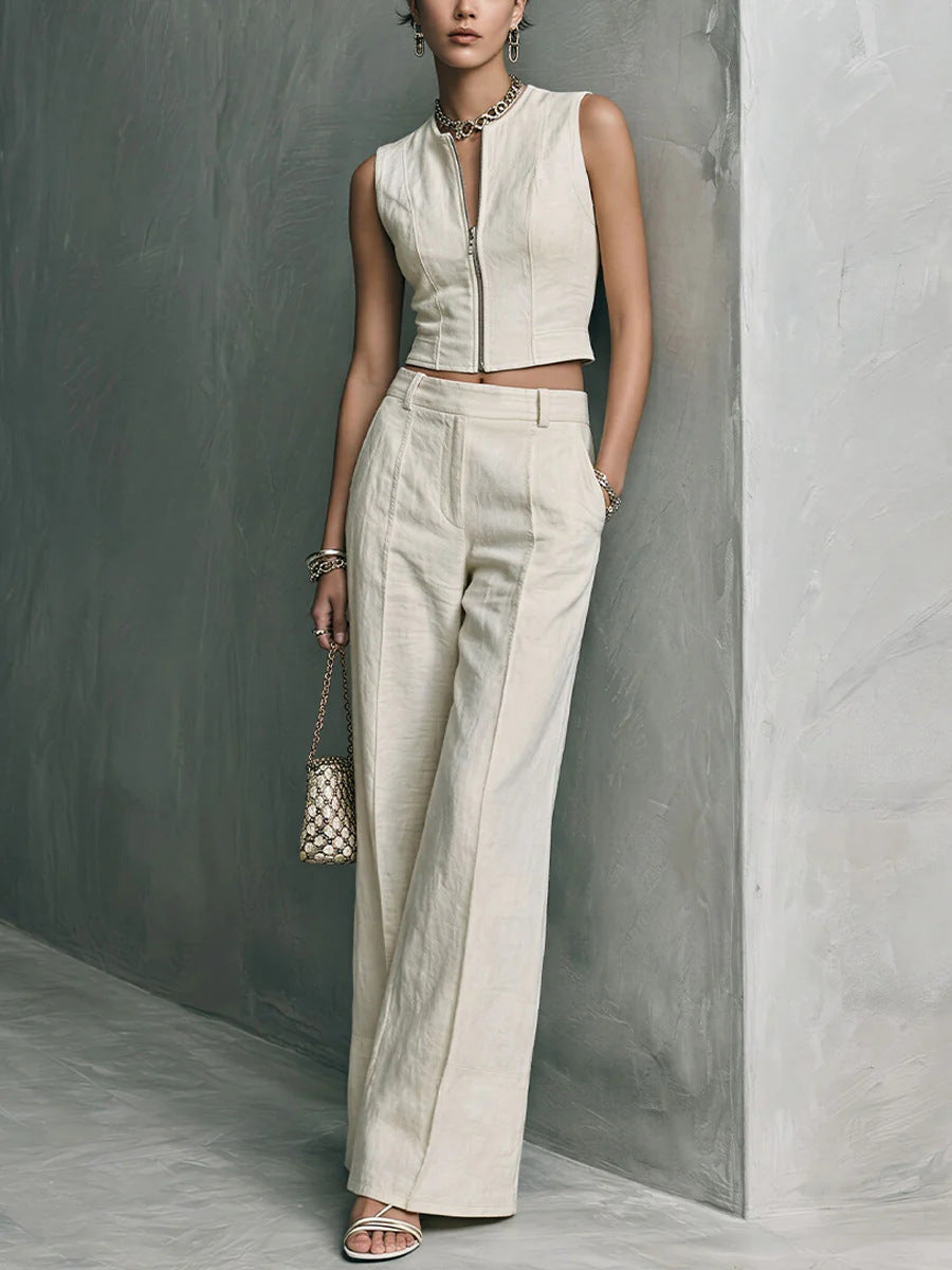 Sleeveless Top And Straight-leg Casual Pants Set by Ricaloux