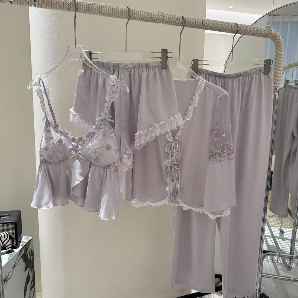 Strap Shorts, New-style Four-piece Pajama Set by Ricaloux