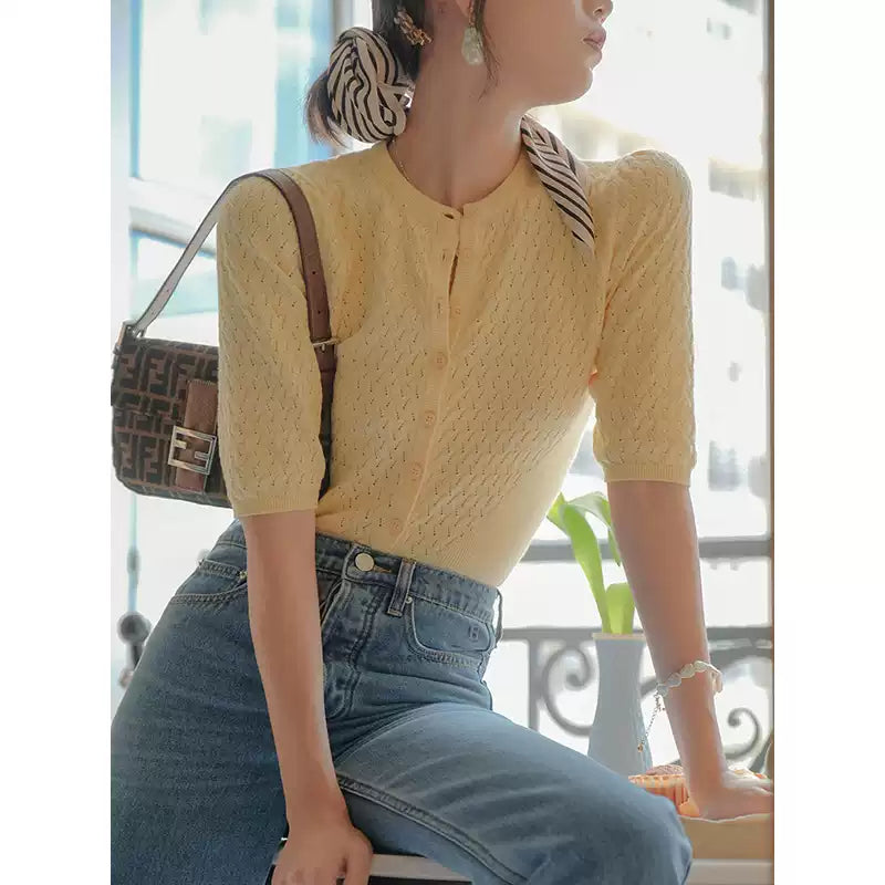 Womens Hollow-Out French-Style Knitted Cardigan – Premium 0 | RICALOUX