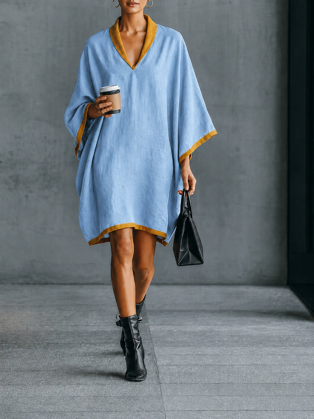 Relaxed-fit Linen-blend V-neck Dress by Ricaloux