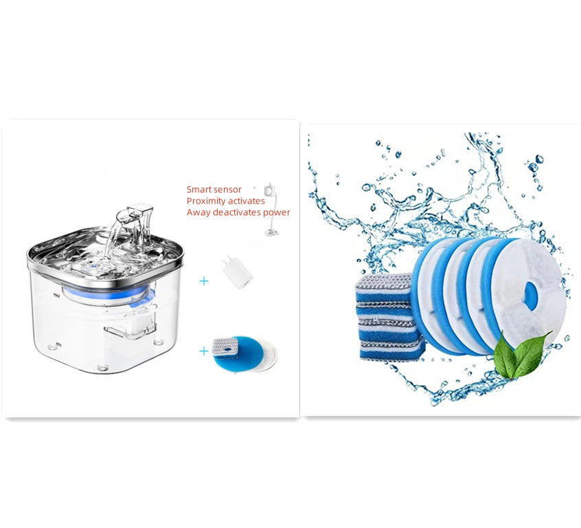 Pet Cat Dog Stainless Steel Automatic Circulation Water Dispenser Intelligent Fountain Pets Accessories by Ricaloux