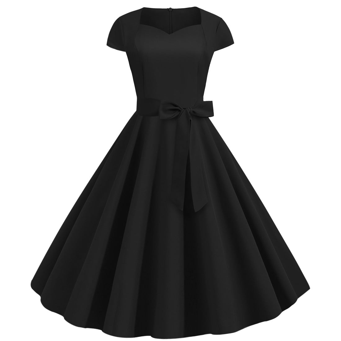 Solid-color Sleeveless A-line Dress With A Belt by Ricaloux