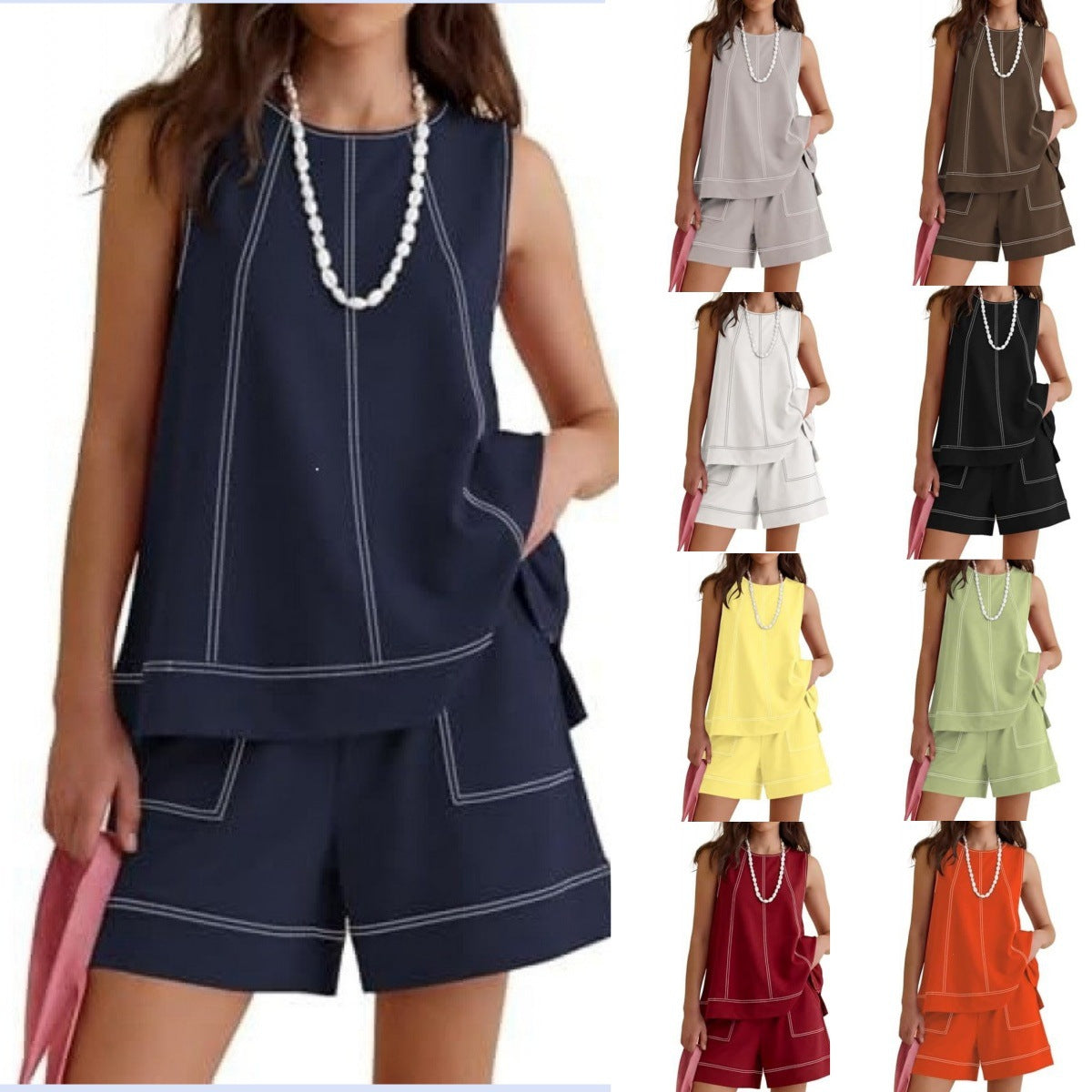 Summer Crew-neck Sleeveless Tank Top With Drawstring – Premium 0 | RICALOUX