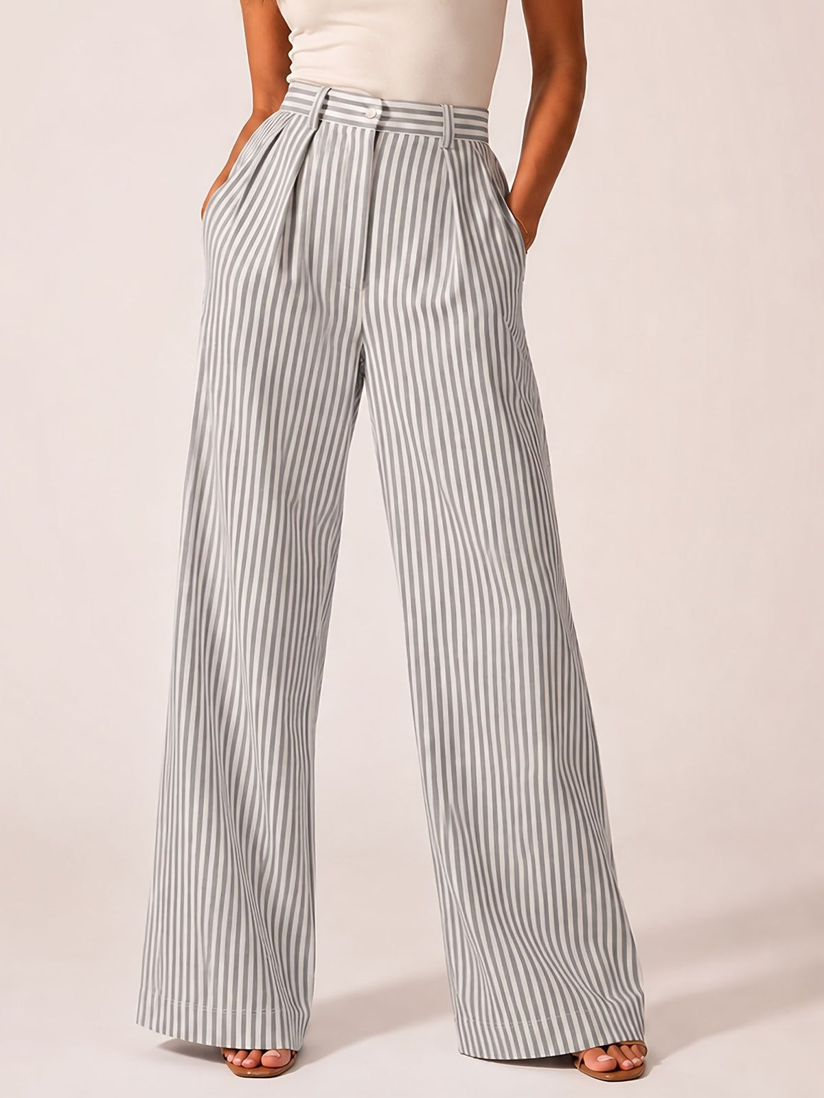 Stylish Striped Versatile Wide-leg Relaxed-fit Suit Trousers – Premium 0 | RICALOUX