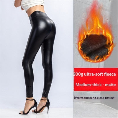 Womens Plus-Size High-Waisted Fleece-Lined PU Leather Pants by Ricaloux