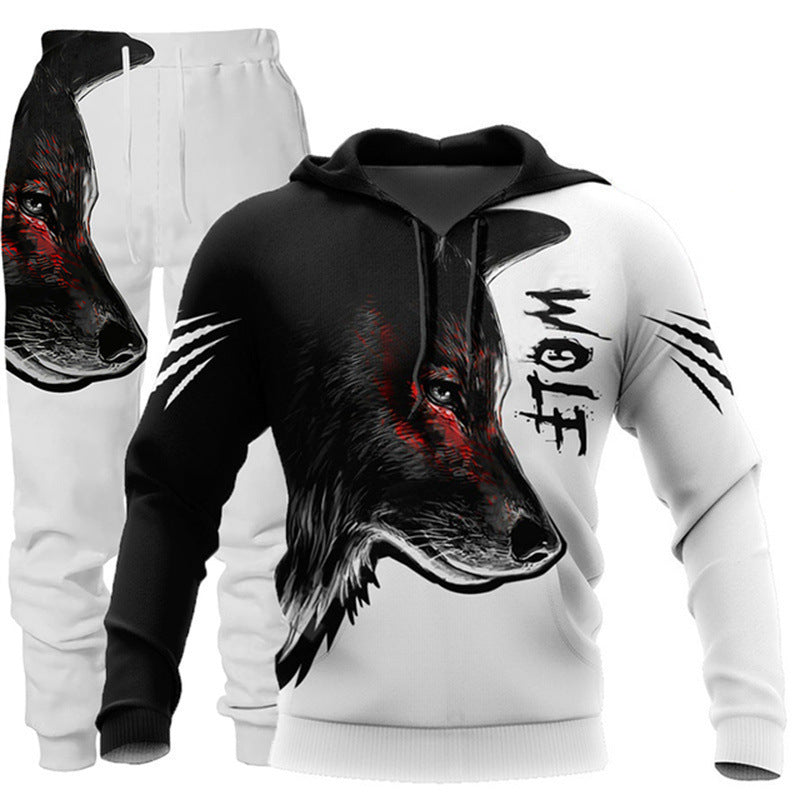 Animal-print Hooded Pullover Sweatshirt And Menswomens Sportswear Set by Ricaloux