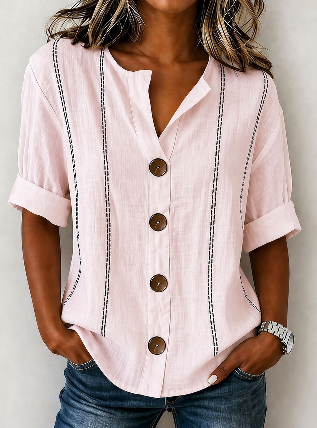 Summer Striped Button-up Blouse For Women by Ricaloux