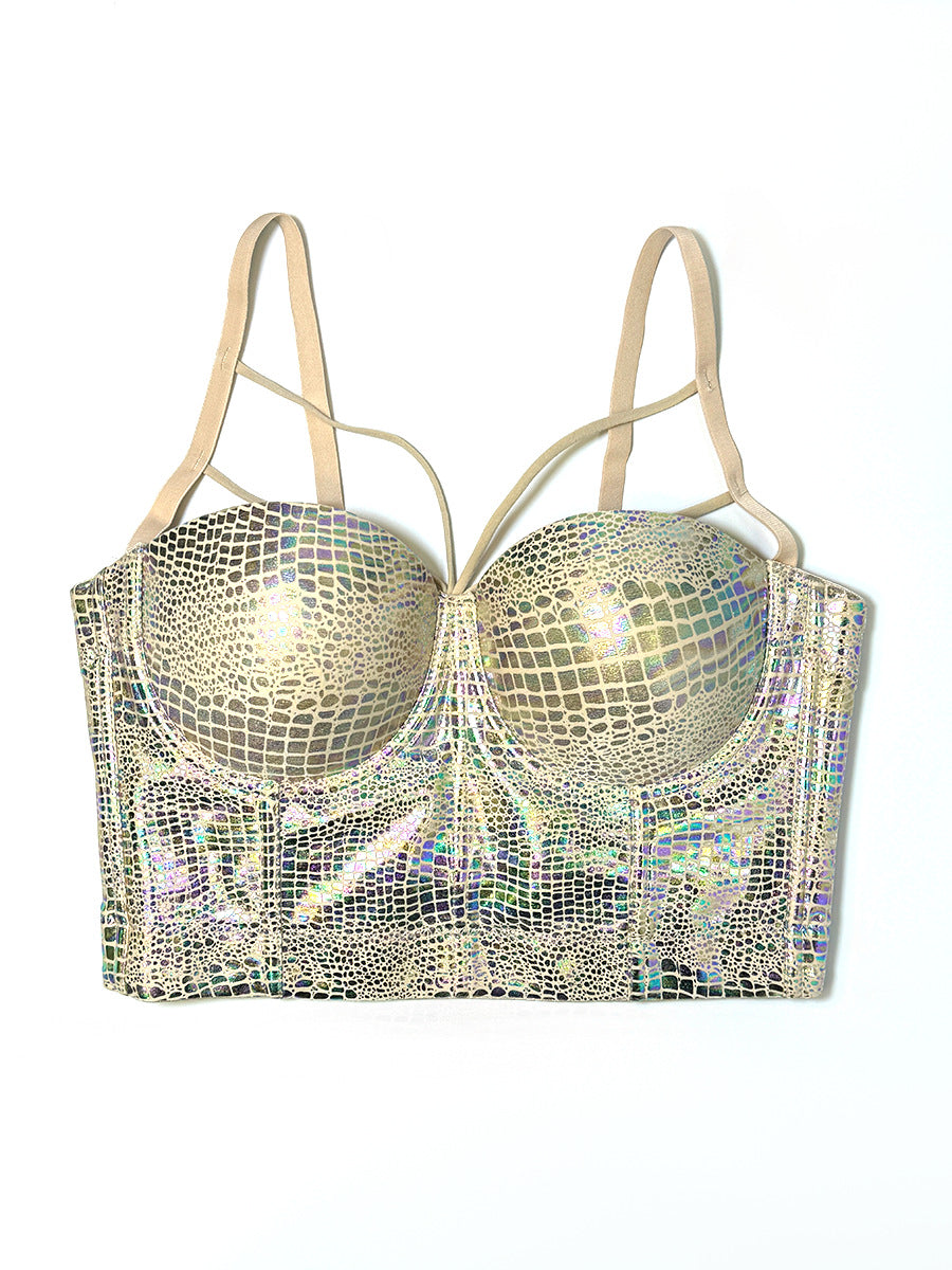 Sparkling Snakeskin-embossed Gold-stamped Strap Bra With Cup Support – Premium 0 | RICALOUX