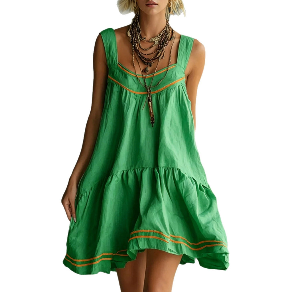 New Retro Casual Chic Embossed Comfortable Solid-color Cotton-linen Mini Slip Dress – Premium 0 | RICALOUX