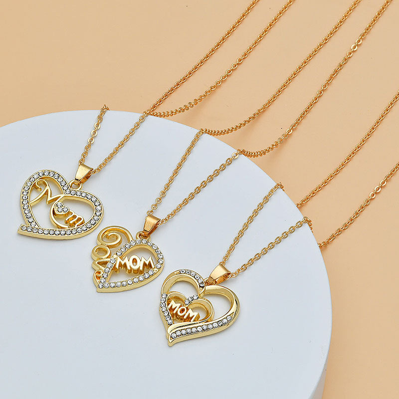 Mother's Day Mom Heart Shape With Diamond Letter Necklace For Women Fine Jewelry Women Accessories Fashion Jewelry by Ricaloux