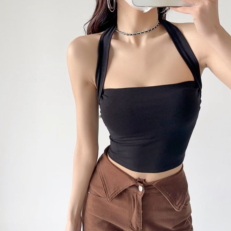Design-focused Pleated Backless Halter-neck Tank Top – Premium 0 | RICALOUX