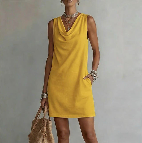 Summer Sleeveless Dress With Draped Neckline Design Slim Fit Evening Party Club Beach Dresses by Ricaloux