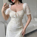 Womens Boat-neckline Waist-cinched Lace Dress – Premium 0 | RICALOUX