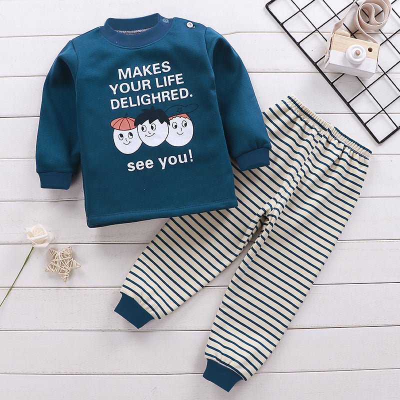 Children's Thermal Underwear Suit Fleece-lined Thickened Boys Girls Autumn Clothing - RICALOUX