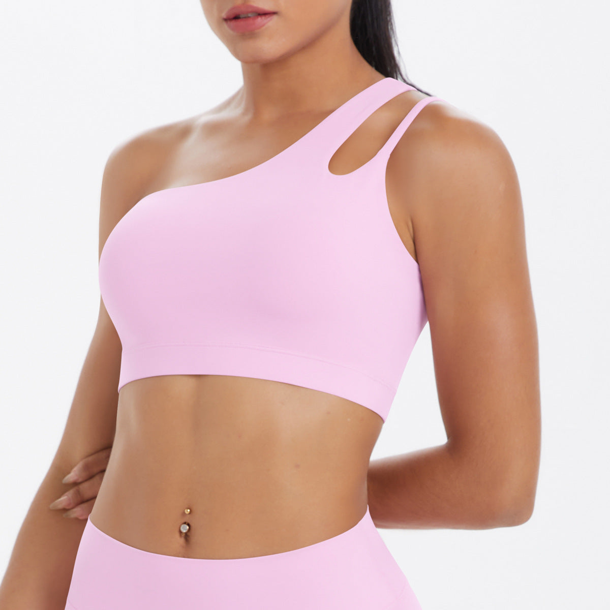 One-Shoulder Back-Slimming Yoga Bra Nude-Looking Push-Up Sports Underwear by Ricaloux