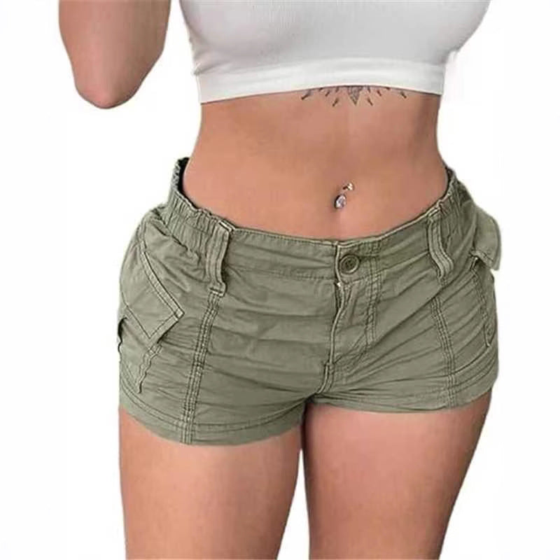 Womens Versatile Fashionable Solid-color Utility Denim Shorts – Premium 0 | RICALOUX